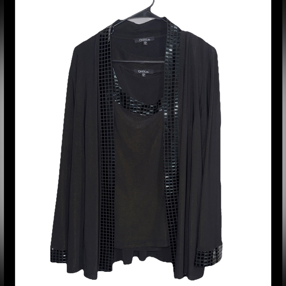 Onyx Nite Black Sequin Women's Top & Cardigan 2 piece XL NWT